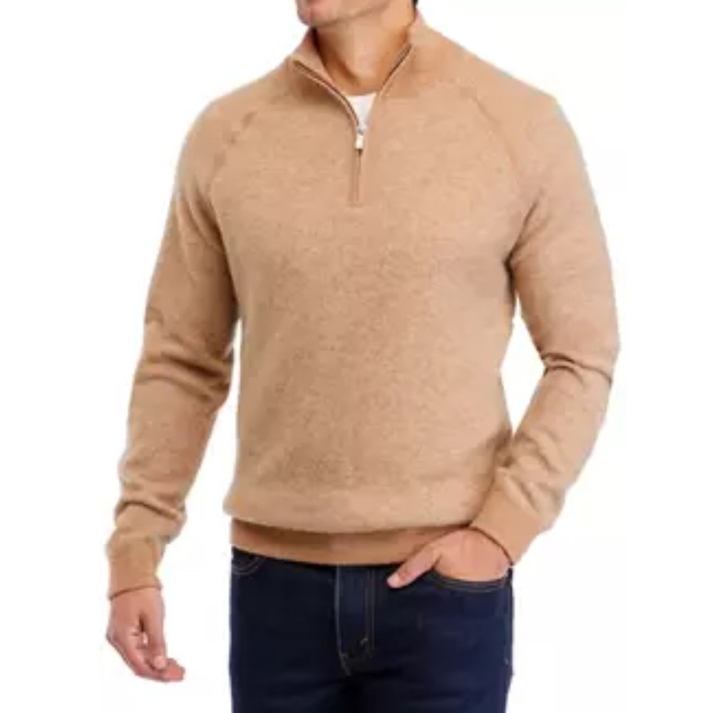 Magaschoni Tan Zip Up Sweater Knit Relaxed Fit